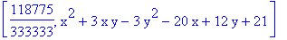 [118775/333333, x^2+3*x*y-3*y^2-20*x+12*y+21]